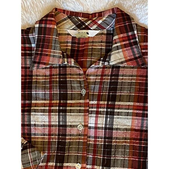 Alia SZ 12 Woman’s Stylish Soft Colorful Button Down Plaid Blouse/Top - Picture 5 of 11
